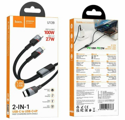 Usb Кабель-зарядка Hoco U139 2в1 Type-C 100W/Lightning 27W 1.2м черный