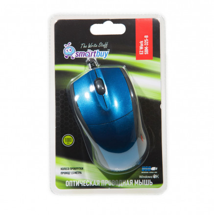 Мышь проводная Smartbuy 325 USB/DPI 1000/3 кнопки/1.5м (SBM-325-B) синяя