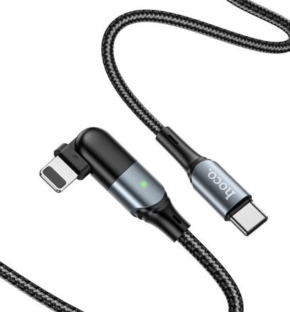  Usb Кабель-зарядка Type-C на Lightning Hoco U100 Orbit 5A 100W 1.5м угловой черный