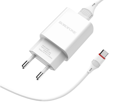  Сетевое зар. устр. Borofone BA20A с шнуром Type-C 1USB 2.1A белое