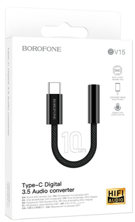  Кабель-переходник Borofone BV15 Type-C (папа) на AUX 3.5мм (мама) черный