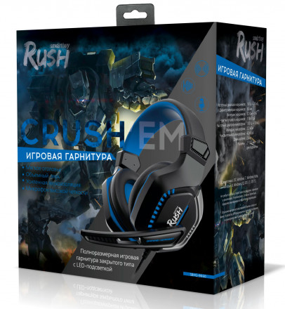 Игровая гарнитура RUSH CRUSH&#039;EM, LED-подсветка, динамики 50мм, микрофон, черн/синяя (SBHG-9660)/20