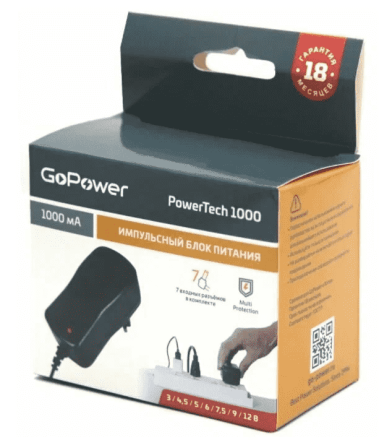  Импульсный блок питания GoPower PowerTech 1000 12V/1000 mA (7 переходников)