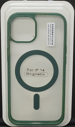Накладка для iPhone 14 6.1&quot; Magsafe силикон прозрачный бока зеленая