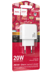 Сетевое зар. устр. Hoco CS54A 1USB/1C 20W белое