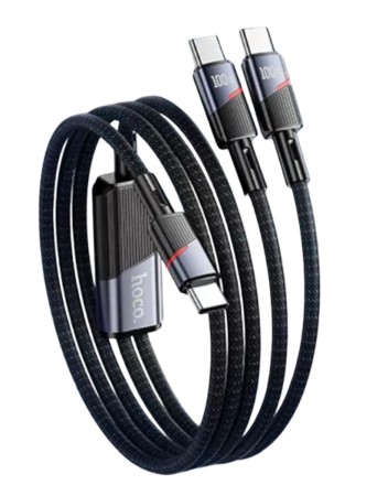  Usb Кабель-зарядка Hoco U139 2в1 Type-C на 2Type-C 100W 1.2м черный
