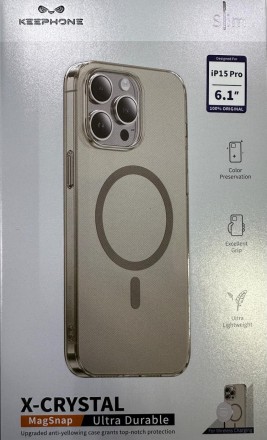  Накладка для i-Phone 15 Pro Keephone X-Crystal MagSnap титан прозрачный