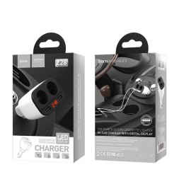 Автомобильное заряд. устр. Hoco Z28 2USB дисплей, белое
