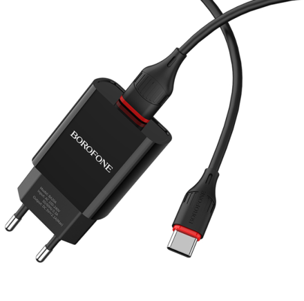  Сетевое зар. устр. Borofone BA20A с шнуром Type-C 1USB 2.1A черное