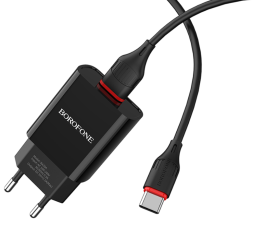 Сетевое зар. устр. Borofone BA20A с шнуром Type-C 1USB 2.1A черное