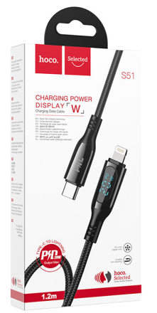  Usb Кабель-зарядка Type-C на Lightning Hoco S51 PD 20W 1.2м в тканевой оплетке черный