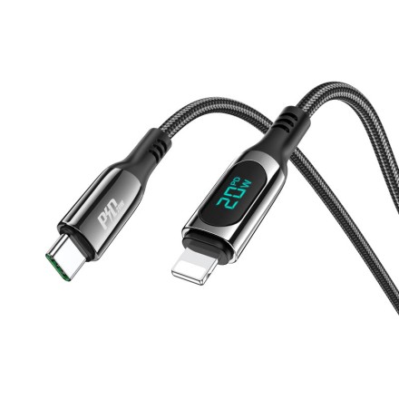  Usb Кабель-зарядка Type-C на Lightning Hoco S51 PD 20W 1.2м в тканевой оплетке черный