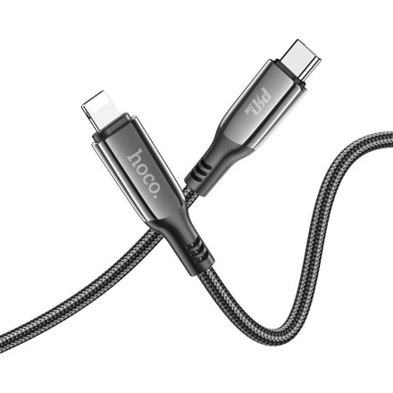  Usb Кабель-зарядка Type-C на Lightning Hoco S51 PD 20W 1.2м в тканевой оплетке черный