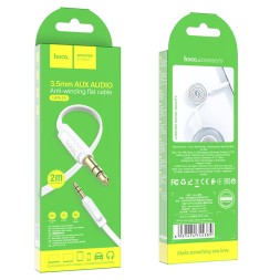 Аудиокабель AUX 3.5мм Hoco UPA16 2м плоский силиконовый бело-серый