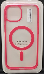 Накладка для iPhone 14 6.1&quot; Magsafe силикон прозрачный бока красная