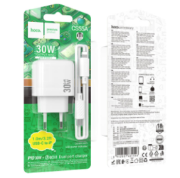 Сетевое зар. устр. Hoco CS55A с шнуром Type-C на Lightning 1USB/1С 30W белое