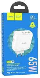 Сетевое зар. устр. Hoco N30 GaN 1USB/2USB-С 65W белое