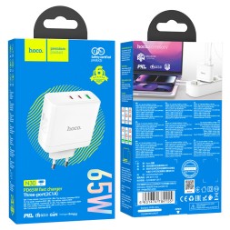 Сетевое зар. устр. Hoco N30 GaN 1USB/2USB-С 65W белое