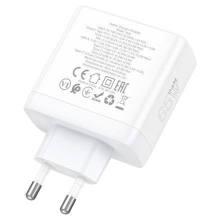 Сетевое зар. устр. Hoco N30 GaN 1USB/2USB-С 65W белое