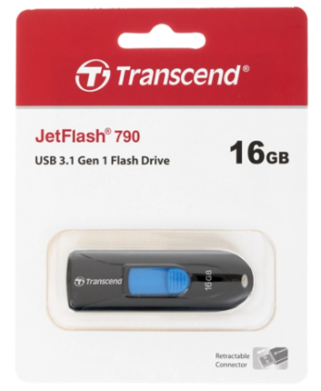  3.1 USB флеш накопитель Transcend 16GB черный JetFlash 790 чёрно-синии