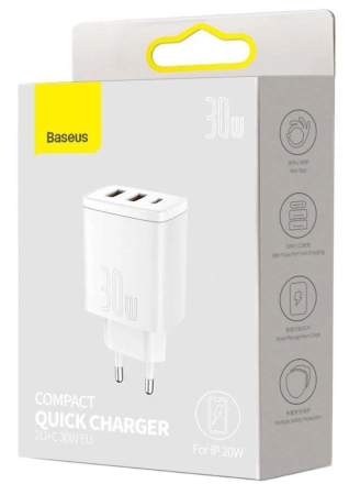  Сетевое зар. устр. Baseus Super Si Quick Charger 2USB/1C 30W EU CCXJ-E02 белое