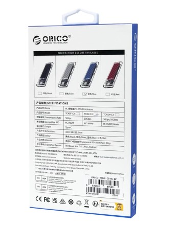 Внешний корпус для SSD M2 Orico TCM2-C3 10Gbps USB-C Синий