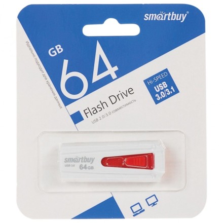  3.0 USB флеш накопитель Smartbuy 64GB Iron White/Red (SB64GBIR-W3)