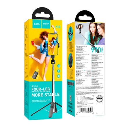  Монопод с пультом ДУ Hoco K18 BT4.0/4.5"-7"/97см черный