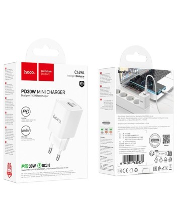  Сетевое зар. устр. Hoco C149A 1USB/1C 30W/18W белое