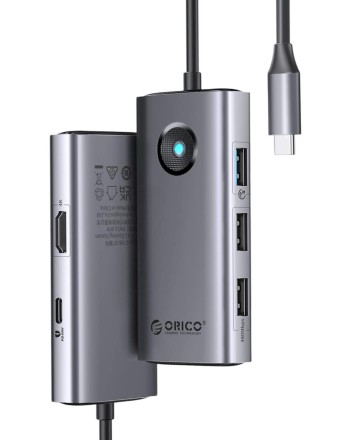  Кабель-переходник Orico PW11-5P Type-C на HDMI/USB3.0x1/USB2.0x2/USB-C серый