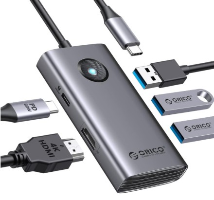  Кабель-переходник Orico PW11-5P Type-C на HDMI/USB3.0x1/USB2.0x2/USB-C серый