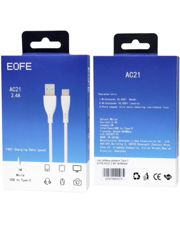  Usb Кабель-зарядка Type-C EOFE AC21 2.4A 1м белый