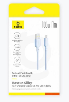  Usb Кабель-зарядка TYPE-C Baseus Silky Series 100W 1м P10377703313-00 голубой