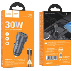 Автомобильное заряд. устр. Hoco Z57A с шнуром Type-C на Type-C 1USB/1C 30W серое