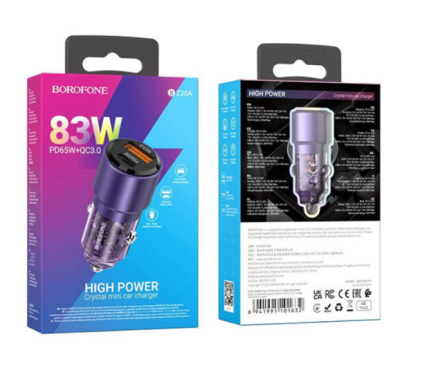  Автомобильное заряд. устр. Borofone BZ20A 1USB/1C PD65W+QC3.0 83W фиолетовый
