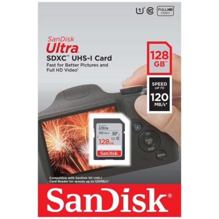  SDXC карта памяти SanDisk 128GB Class 10 UHS-1 Ultra 120MB/s (SDSDUN4-128G-GN6iN)