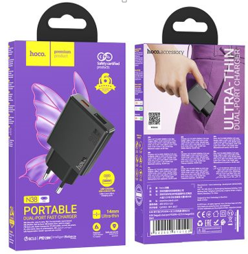  Сетевое зар. устр. Hoco N38 1USB/1C 20W черное