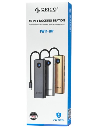  Кабель-переходник Orico PW11-10P Type-C на HDMI/USB3.0x3/USB-C/MicroSD/TF/AUX/VGA/RJ45 серый
