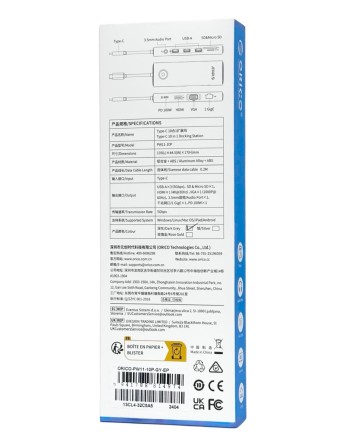  Кабель-переходник Orico PW11-10P Type-C на HDMI/USB3.0x3/USB-C/MicroSD/TF/AUX/VGA/RJ45 серый