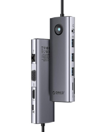  Кабель-переходник Orico PW11-10P Type-C на HDMI/USB3.0x3/USB-C/MicroSD/TF/AUX/VGA/RJ45 серый