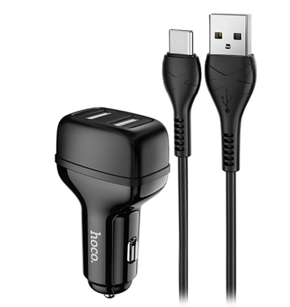  Автомобильное заряд. устр. Hoco Z36 2USB 2.4A + Type-C черное