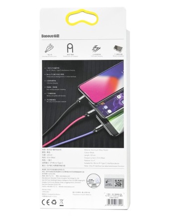 Usb Кабель-зарядка Lighting Baseus 3in1 i-Phone/Micro/Type-C 1,2м (CAMLT-BSY01)