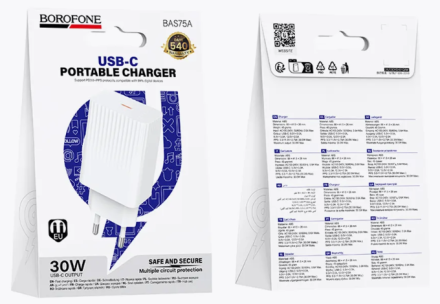  Сетевое зар. устр. Borofone BAS75A 1C 30W белое