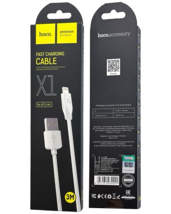  Usb Кабель-зарядка Lightning Hoco X1 Rapid 2.1A 3м силиконовый белый