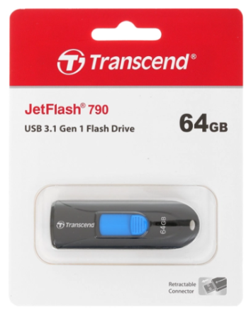  3.1 USB флеш накопитель Transcend 64GB черный JetFlash 790 чёрно-синии