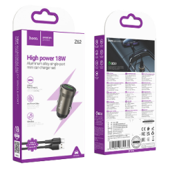 Автомобильное заряд. устр. Hoco Z62 с шнуром Type-C 1USB 18W серое