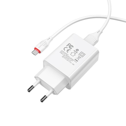  Сетевое зар. устр. Borofone BA21A с шнуром Micro 1USB 2.1A белое