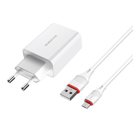  Сетевое зар. устр. Borofone BA21A с шнуром Micro 1USB 2.1A белое