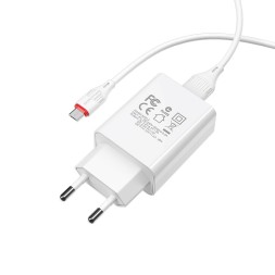 Сетевое зар. устр. Borofone BA21A с шнуром Micro 1USB 2.1A белое