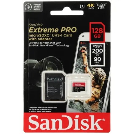  micro SDXC карта памяти Sandisk Extreme Pro 128GB 200MB/s UHS-I (SDSQXCD-128G-GN6MA)